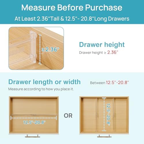 Vtopmart 4 Pack Shallow Drawer Dividers, 2.36" High 12.5"-20.8" Adjustable Expandable Kitchen Drawer Organizer, Clear Plastic Organizer Separators for Flatware, Utensil, Cutlery, Underwear, Clothes - Image 5