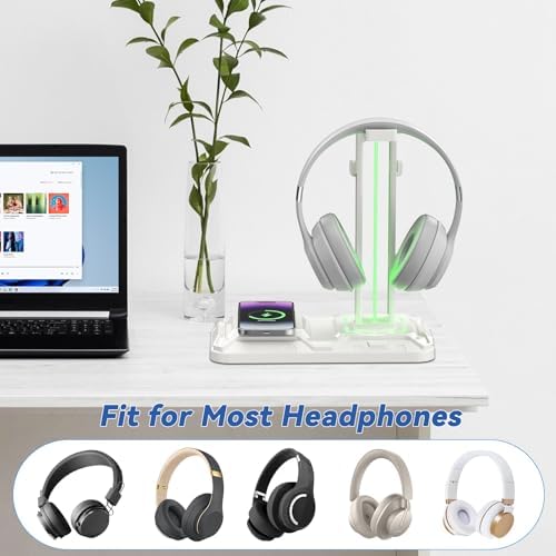 KDD RGB Headphone & Controller Stand with Wireless Charging - Rotatable Headset Stand with 9 Light Modes - Controller Holder with 2 USB and Type C Ports - for Gamers Desktop Accessories(White) - Image 5