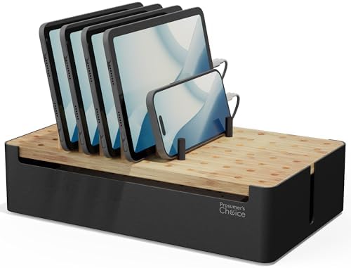 Prosumer's Choice Bamboo Charging Station for Multiple Devices - Wood Device Dock, Organizer Suitable Apple & Android Cell Phone, Tablet, iPad Cables Not Included, Metal & Bamboo Black by ProsumersChoice