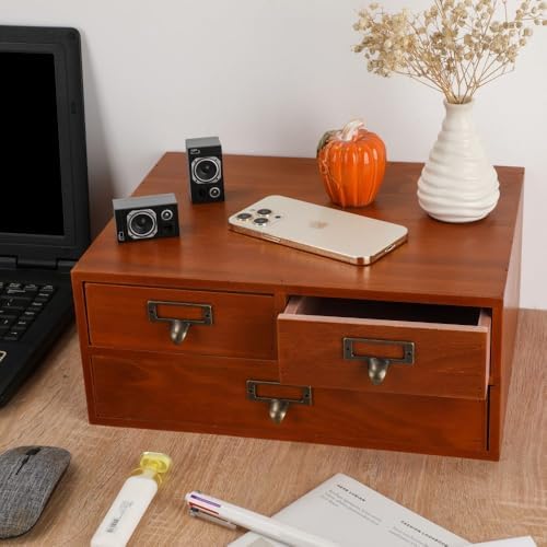 Wooden Drawers Apothecary Cabinet Brown Wood Desktop Organizer Box - Image 5
