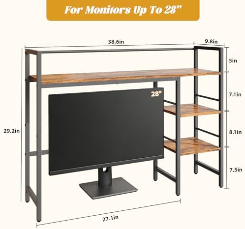 Desk Shelf, 38.6 Inch Wood Desk Organizer Shelf for Computer Monitor, Desk Hutch Storage, Desktop Shelf for Top of Desk, 3 Tier Desktop Bookshelf for Home Office Dorm, Rustic - Image 3