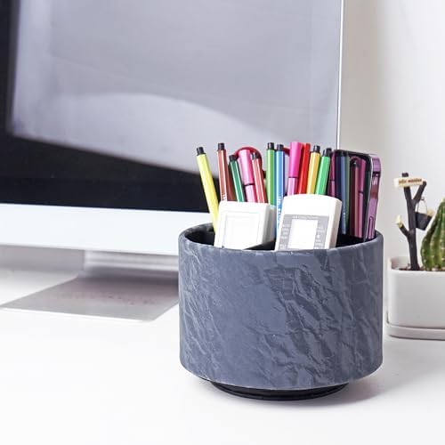 Round Leather Art Supply Organizer,Remote Control Holder,360 Degree Spinning,Multi-Functional Pencil Holder,4 Compartments Desktop Stationary Organizer(1-Hill Blue) - Image 7