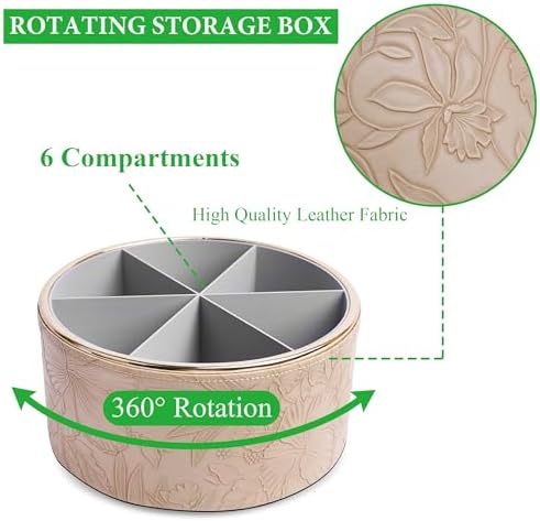 Remote Control Holder, 360°Spinning PU Leather Desk TV Remote Caddy,Desk Storage Box Room Accessories for Controller, Media,Mail,Calculator, Mobile Phone,Pencil(1B-Golden Apricot) - Image 3