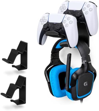 BRAINWAVZ The UberAtlas Dual Game Controller & Headphone Stand Wall Mount Holder for Xbox ONE, Series X, PS5, PS4, PS3, Switch, STEELSERIES Gamepad & More, Stay Organized No Screws (Two Pack) by Brainwavz