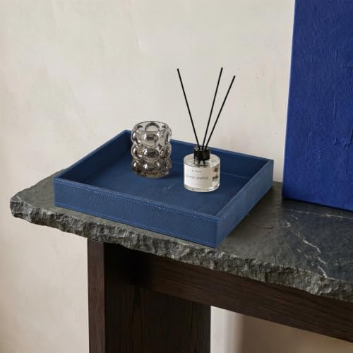 HofferRuffer Faux Leather Vanity Tray, Elegant Desktop Storage Organizer, Decorative Catchall for Perfume, Bathroom Valet, Nightstand or Dresser, 10.2 x 8.4 x 1.8 inches (Dark Blue) - Image 5