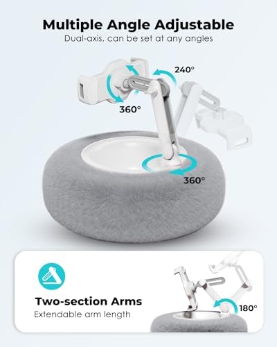 Viozon Tablet Stand with Pillow, Compatible with 4.7"-13" Phone/Tablet, iPad, iPhone, Samsung, Google, Kindle, 360°Adjustable Phone Holder for Bed with Soft Plush Fabric, and Detachable Bowl, Grey - Image 4