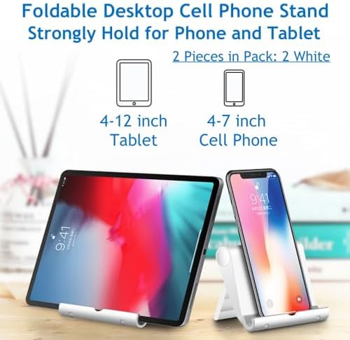 Cell Phone Stand 2 Pack, Desktop Holder for Phones & Tablets (2, White) - Image 2