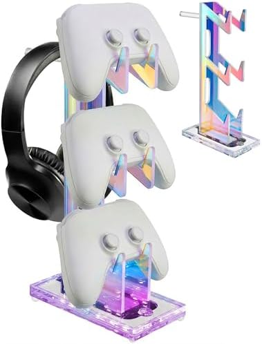 NiHome Controller Holder & Headphone Stand, LED Acrylic 3-Tier Gaming Desk by NiHome