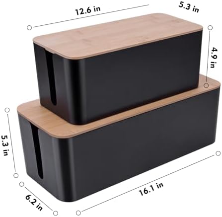 Naeety 2Pack Cable Management Box,Wooden Style Cord Organizer Cord Hide Box - Image 3