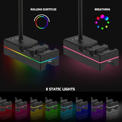 PS5 Controller Charger with USB Charging Port and AC Outlet, RGB DualSense Charging Station Dock for Playstation 5 Controllers with Headphone Stand, PS5 Accessories - Image 3
