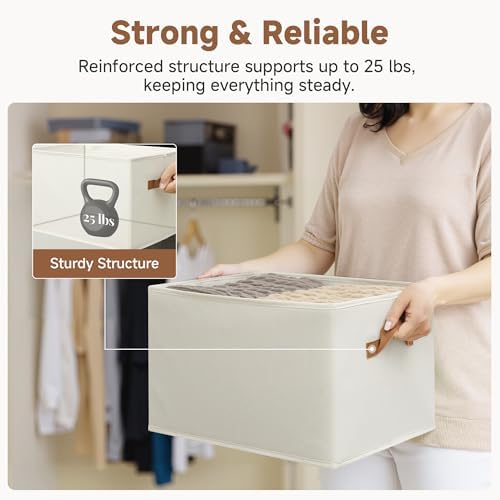 StorageWorks Closet Storage Bins with PU Handles, Beige, Extra Large - Image 5