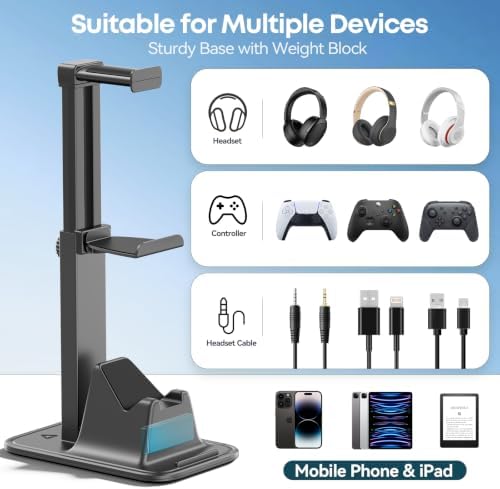 Gaming Headset & Controller Stand, Rotating Headphone Storage with 2 Controllers and Phone Holder, Standard Game Desk Storage for PS5/PS4/XBOX, PC Gamer Essentials Organizer Gift Accessories - Image 2