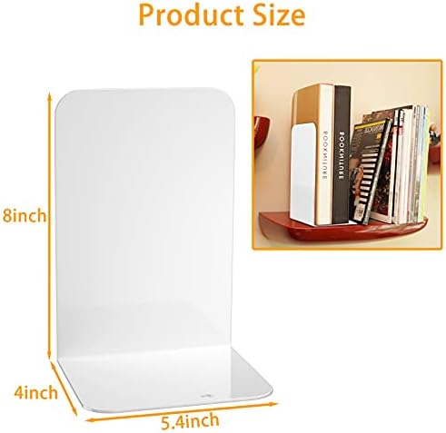 VFINE Bookends 4 Pairs, White Metal Book Ends, Bookends for Shelves, Book Stopper for Heavy Books, Book Dividers for Home Office - Image 2