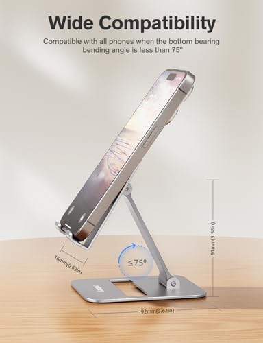 Nulaxy 2 Pack Aluminum Dual Folding Cell Phone Stand for Desk Silver&Silver - Image 3