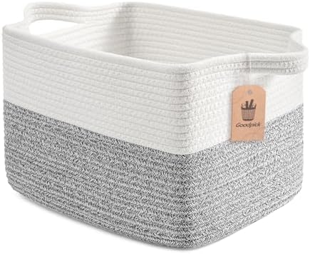 Goodpick Woven Storage Basket for Shelves, 13" x 10" x 9", Gray & White by Goodpick