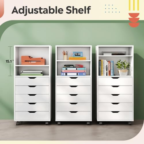 DEVAISE Mobile Drawer Cabinet for Home Office (White, 15.7"D x 18.7"W x 41.2"H) - Image 4
