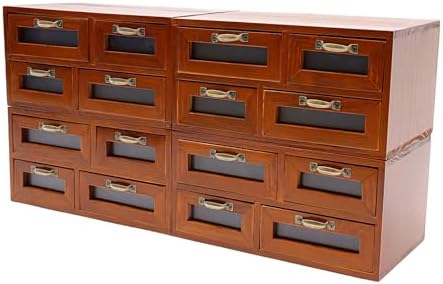 16-Drawer Wooden Desk Organizer, Vintage Desktop Drawer Box Rustic Stackable Craft Storage Drawers Multi Level Countertop Storage Organizer, Apothecary Cabinet by NOLANTISI