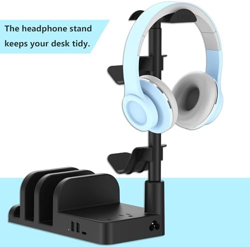 KAFRI Headphone and Controller Stand with USB A&C Charger, Desk Gaming Accessories Headset Holder with USB Charging Port and 2 AC Outlets, Switch/Phone Storage Organizer, Gamer Gift for Men Boyfriend - Image 2