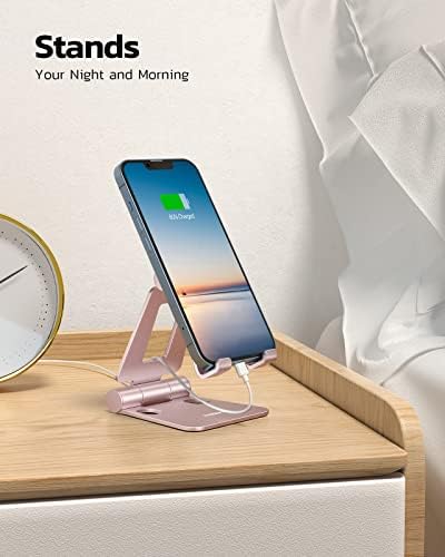 Nulaxy Full Aluminum Dual Folding Cell Phone Stand for Desk, Rose Gold - Image 2