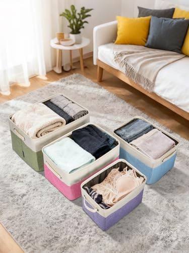 BALEINE 4 Pack Fabric Closet Storage Bins for Shelves, Linen Closet Organizers and Storage, Decorative Baskets for Organizing, Shelf, Clothes, Home, Office (Brown, 12"x8"x8") - Image 7