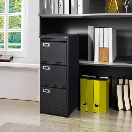 3 Drawer File Cabinet with Lock Metal Vertical File Cabinet Office Home Narrow File Cabinet for A4 Legal/Letter Size,Assembly Required (Black, 3 Drawers-Vertical) - Image 5