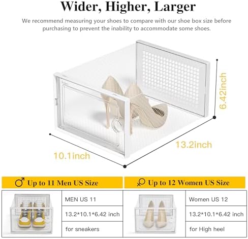 Kuject X-Large Shoe Storage Boxes 12 Pack, Clear Stackable Shoe Organizer - Image 3