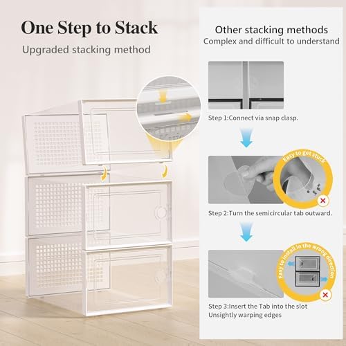 Kuject X-Large Shoe Storage Boxes 12 Pack, Clear Stackable Shoe Organizer - Image 4