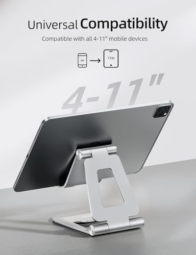 Nulaxy Dual Adjustable Foldable iPad Stand, Full Aluminum, Silver - Image 3