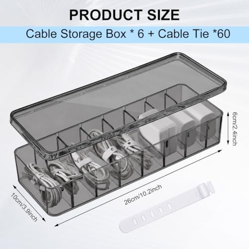 Tatuo Cord Organizer Box with Lid, Gray, 6 Pack - Image 2