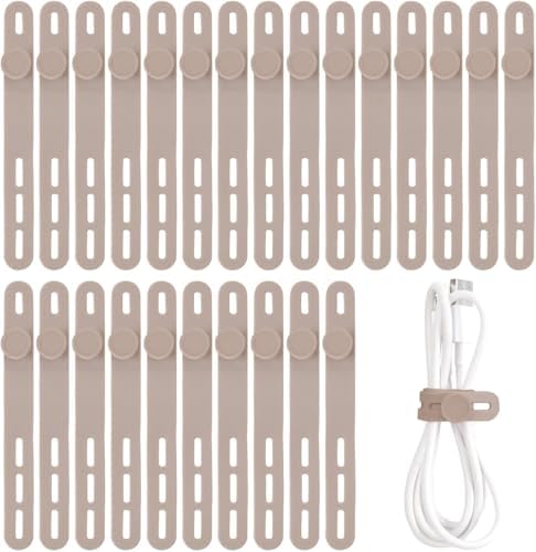 25 Pcs Silicone Cable Ties, Cable Ties Reusable, High Elasticity Cord Wraps for Electrical Cords, Cord Organizer for Earphone, Phone Charger(Khaki) by Oligei
