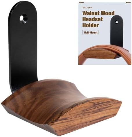 Walnut Wood Headphone Wall Mount, Wide Curved Headband Support (1 Pack) by MtJun