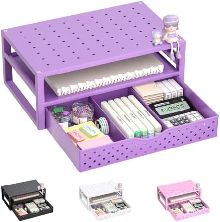 WALI Desk Organizer with Drawer，Computer Monitor Stand with Storage, Desk Organizers and Accessories for Computer, Printer, Laptop Riser for Home Office Supplies, (PTT005-V), 1 Pack, Purple by WALI