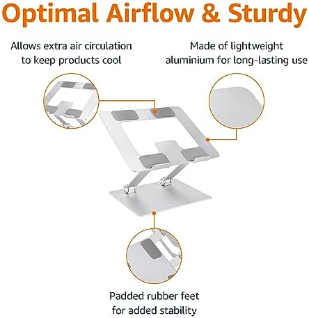 Amazon Basics Sturdy and Portable Ergonomic Laptop Stand for Desk,Height Adjustable Riser with Ventilated Cooling,Foldable,Fits All Laptops up to 17.3 Inch,Silver,10 x 8.7 x 6 in,(Pack of 12) - Image 2