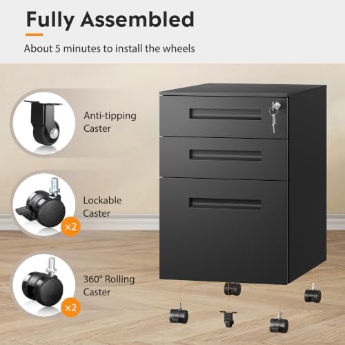 DEVAISE 3 Drawer Mobile File Cabinet, Fully Assembled Except Casters - Image 5