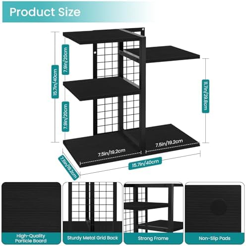 Desktop Bookshelf, 4 Tier Wood Desk Organizer Shelf, Tabletop Storage Shelf Rack for Office Supplies, Desk Decorations for Women Office, Rustic Black - Image 3