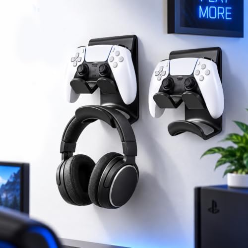 2 Pack Controller & Headphone Holder Wall Mount, Universal Game Controller Stand Headset Hanger for PS5 PS4 Xbox Series X/S One Switch PC, Gaming Accessories Storage Organizer by Unknown