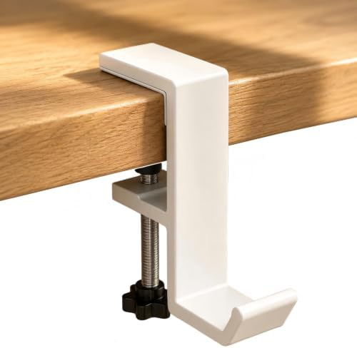 Headphone Stand - Aluminum Alloy Headphone Holder, Under Headset Stand for Desk Fit for PC Gaming Headset Hanger Hook Suitable for Office, Computer, Student Class Desk, Handmade Creator Table (White) by JAKO