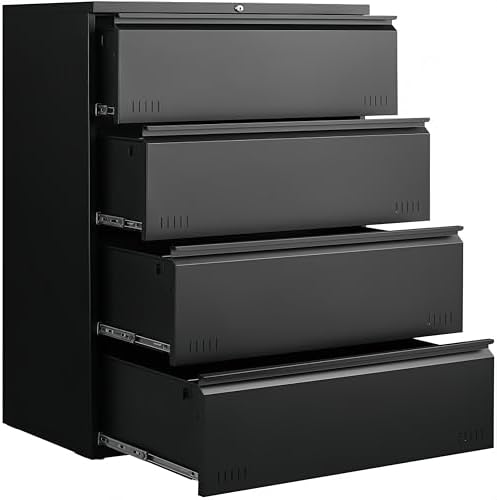 Lateral 4 Drawer File Cabient with Lock, Metal Filing Cabinets for Home Office, Heavty Duty Office Storage Cabinet for A4/Letter/Legal (Matte Black) by Approgreent