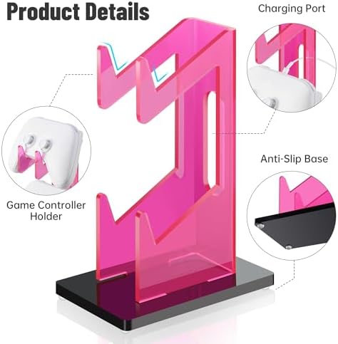 NiHome Rose Pink Acrylic 2-Tier Universal Game Controller Headset Holder Stand for PS5 Xbox ONE Switch Colorful Controller Stand Gaming Accessories Anti-Slip Stable Acrylic Clear Headphone Holder - Image 2