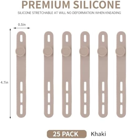 25 Pcs Silicone Cable Ties, Cable Ties Reusable, High Elasticity Cord Wraps for Electrical Cords, Cord Organizer for Earphone, Phone Charger(Khaki) - Image 2