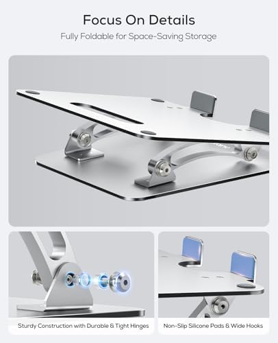 Nulaxy Ergonomic Adjustable Laptop Stand for Desk, Dual Foldable Computer Riser with Advanced Heat-Vent, Heavy-Duty Portable Notebook Holder for Posture Correction, Compatible with Mac 10-16" Laptops - Image 6