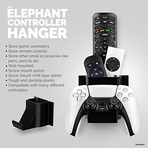 The Elephant - Game Controller & TV Remote Control Wall Mount Holder, Adhesive & Screw In, Universal Design for Xbox ONE PS5 PS4 PC Gamepads, Reduce Clutter, by Brainwavz - Image 2