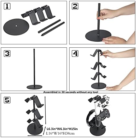 Controller Stand 3 Tier,Headphone Holder, Multi Adjustable Game Controller Headset Hanger for All Universal Gaming PC Accessories, Xbox PS4 PS5 Nintendo Switch(Smart Black) - Image 5