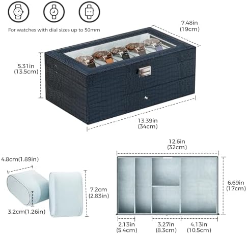 ProCase Watch Box, 12 Slot Watch Case for Men with Drawer, CrocCobaltBlue - Image 5