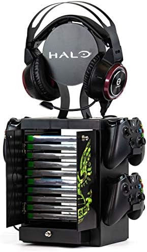 Numskull Official Halo Gaming Accessory Locker & Storage Stand – Holds 10 Games/DVDs, 4 Controllers, Headset, and Accessories – Durable & Compact Organizer – Official Halo Merchandise by Numskull