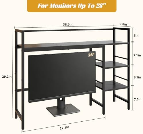 Desk Shelf, 38.6 Inch Wood Desk Organizer Shelf for Computer Monitor, Desk Hutch Storage, Desktop Shelf for Top of Desk, 3 Tier Desktop Bookshelf for Home Office Dorm, Black - Image 3