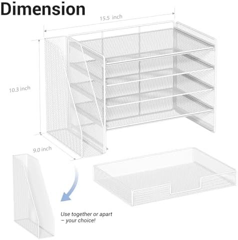 Desk Organizer, 5-Tier Desktop File Organizer with Drawer and Pen Holders, Office Desk Accessories, File Sorters, Workspace Organizers for Office Supplies(White) - Image 6