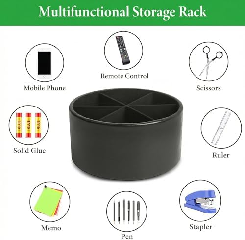 Remote Control Holder, 360°Spinning PU Leather Desk TV Remote Caddy,Desk Storage Box Room Accessories for Controller, Media,Mail,Calculator, Mobile Phone,Pencil(1-Oil Black) - Image 5