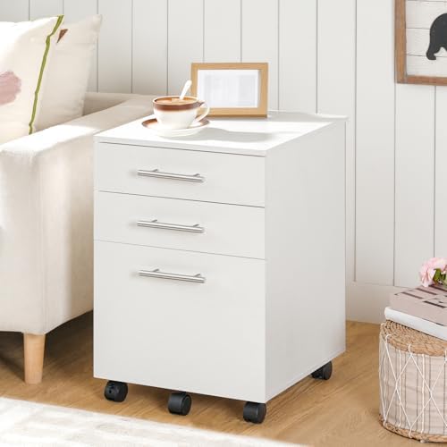 HOOBRO 3-Drawer File Cabinet, Wooden Under Desk Filing Cabinet, fits A4/Letter Size for Home Office, Small Rolling Storage Drawer Chest, Printer Stand with Drawers, White WW02WJ01G1 - Image 5
