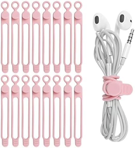 Silicone Cable Ties, Cord Organizer Cable Management(16Pcs-Pink) by ELECTRONICSORGANIZATION